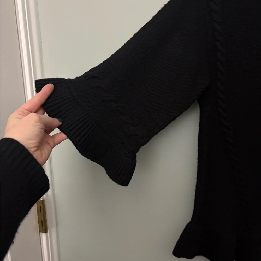 Kate Spade Cable Knit Peplum Sweater XS Black 3/4 Sleeve Wool Cashmere Blend
